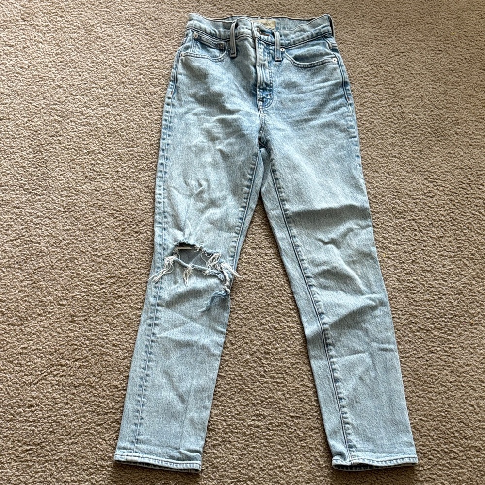 Madewell The Perfect Vintage Crop Jean Light Blue Distressed size 23